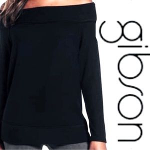 🆕NWT GIBSON Sweater Fleece Off The Shoulders Top. SZ:XS  Black NOW:$34 MRSP:$54